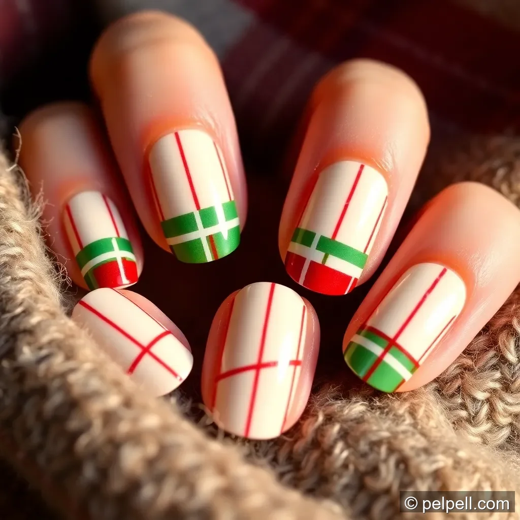 Design 5: Plaid Christmas Eve Nails