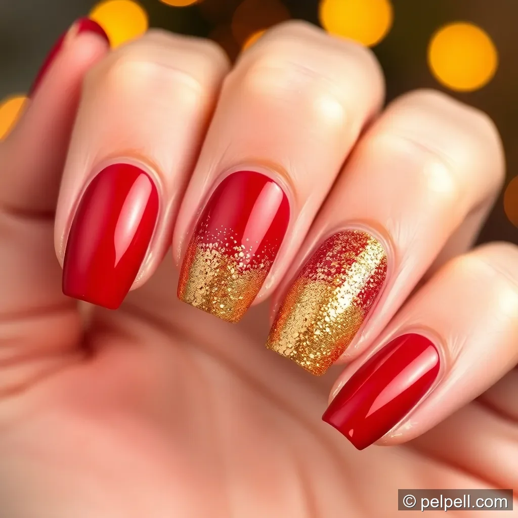 Design 6: Gold Glitter Ombre on Red Base