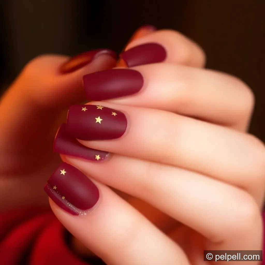 Design 10: Matte Burgundy with Gold Stars