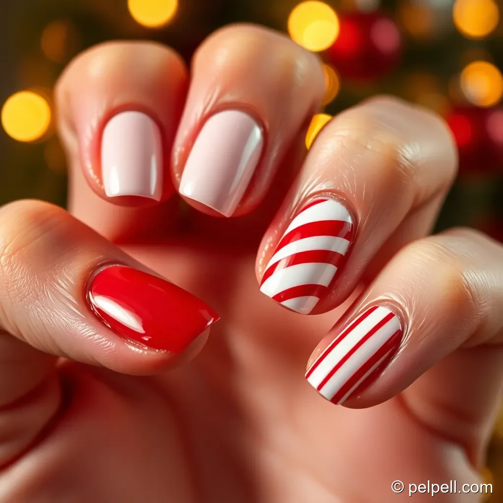 Candy Cane Stripe Accent Nails