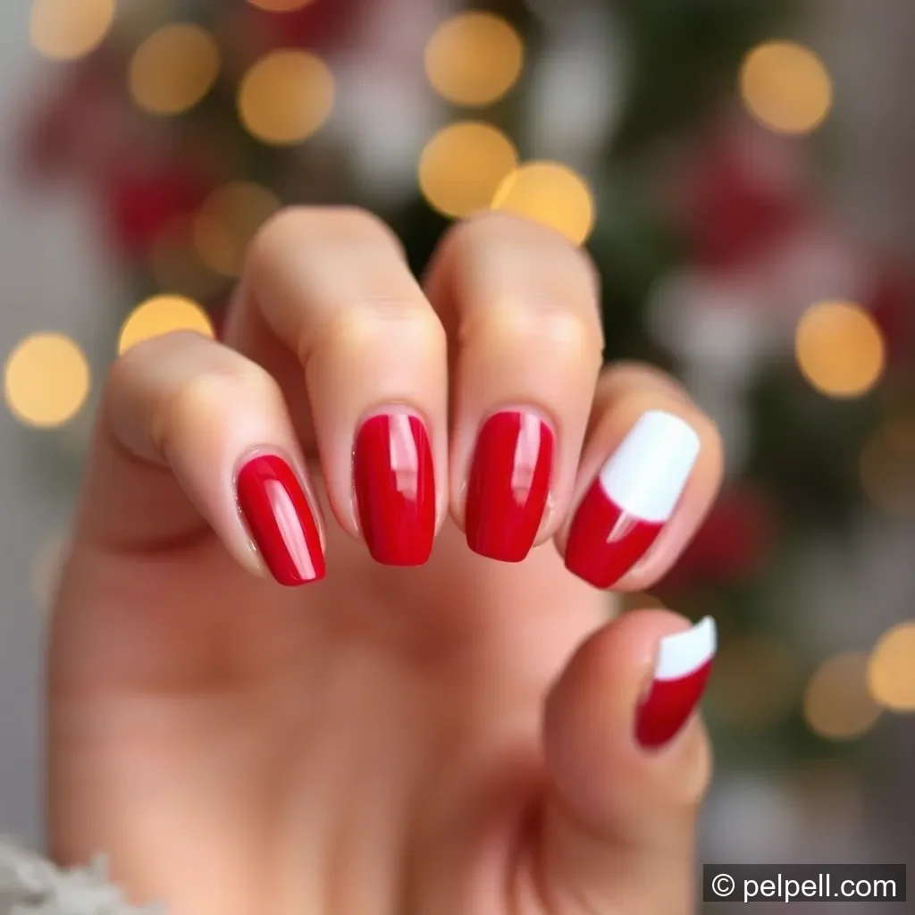 French Tips with a Festive Red Base
