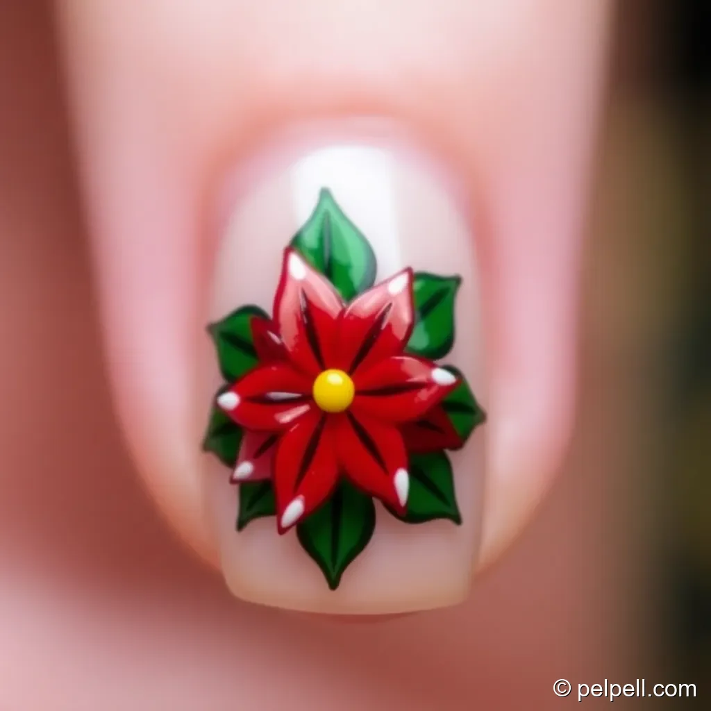 Poinsettia Accent Nail: Elegant Flower Detail